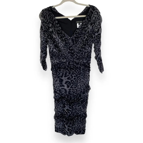 TADASHI SHOJI Leopard Print Graphite Gray Ruched Dress Size XS NWT Party - Picture 1 of 7